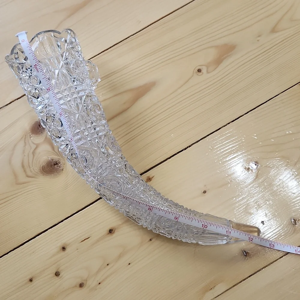 EAPG Glass Hanging Cornucopia Horn Vase Epergne Hobstar Daisy